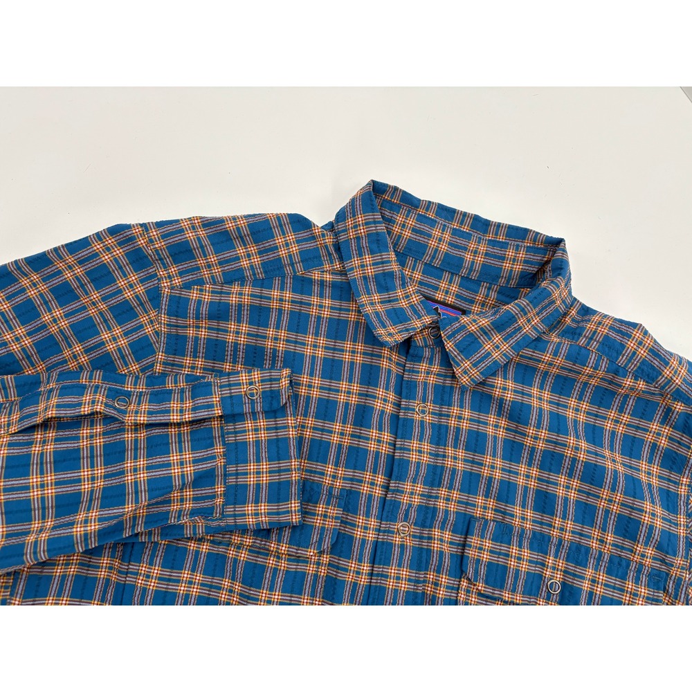 Patagonia El Ray Long Sleeve Shirt Men's Small Blue Plaid Snap Button Roll Tab